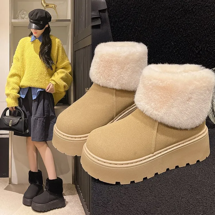 Thick Base Large-Size Fur Snow Boots Women 2025 Winter New Plus Thick Loose Cake Warm Cotton Boots HZ0115