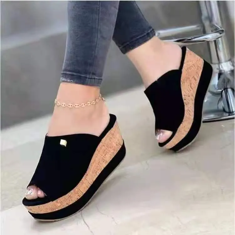 Summer New Lady Thick Bottom Slope And Slippers Fish Mouth Thick Bottom Slope And Cold Slippers Women HZ0115