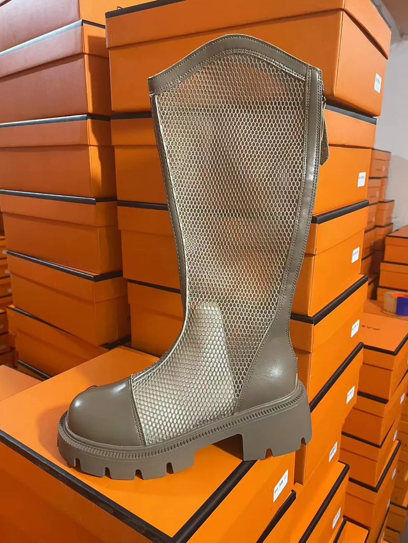 2025 Spring And Summer New Mesh Boots Women Thick Bottom High-Valley Knight Boots Hollow Fashion Cool Boots HZ0115