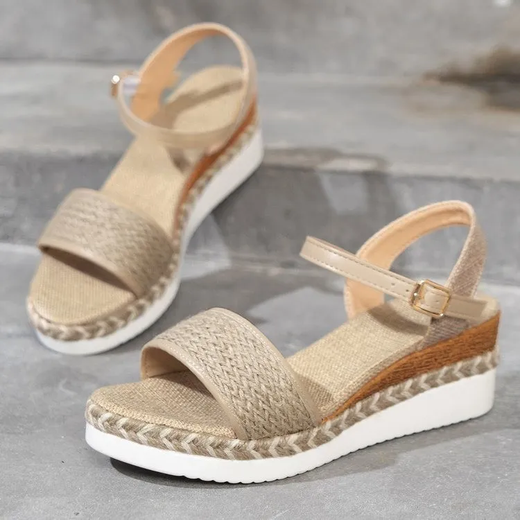 Women's Shoes Slopes And Thick-Soled Hemp Rope Fish-Mouthed Sandals With A Word Buckle With Light Casual Sandals HZ0115