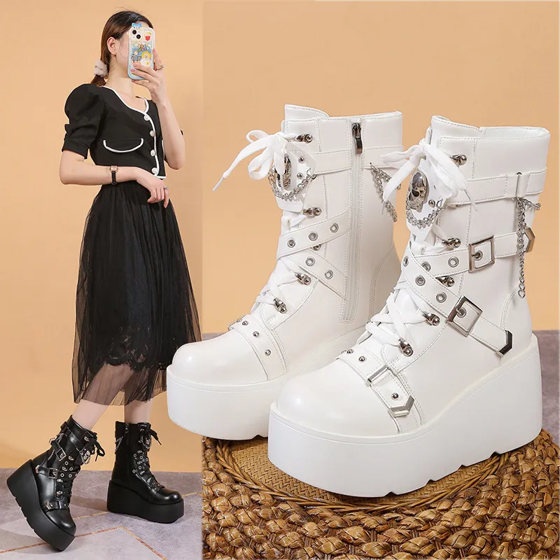 Poe And Knight Boots 2025 New Large-Size Punk Style Handsome Thick Bottom Women Boots HZ0115