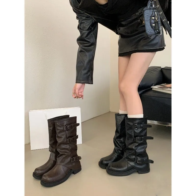 Vintage Coarse-Healing Boots Western Cowboy Pile Boots Knight Boots Early Autumn Martin Boots French Trouser Boots HZ0115