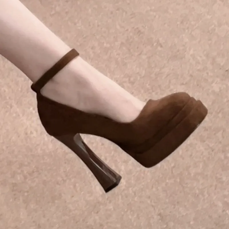 Fashion Shallow Mouth Waterproof High Heels Super Feel Spring And Autumn Velvet Paste 2025 Design Coarse Heel Single Shoe Trend HZ0115