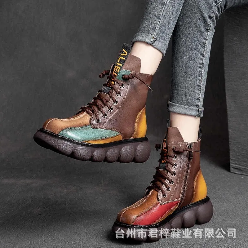 Net Red Ugly Ugly Boots 2025 Autumn New Fashion Round Head Trend Cool Thick Background Hit The Color Martin Boots ????? HZ0115