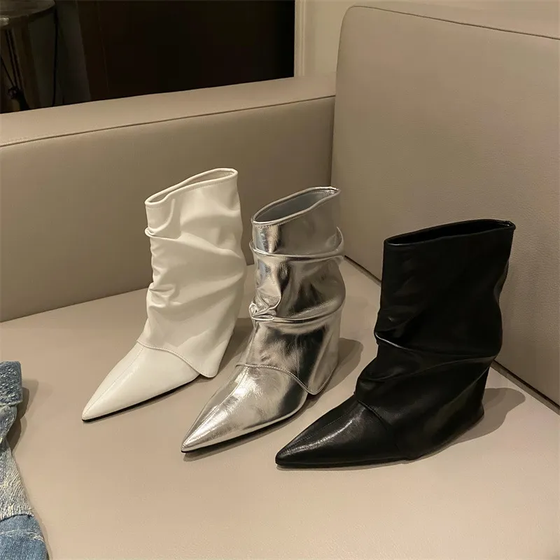 Designing A Hottie Slope And Trouser Tube Boots Autumn And Winter New Pointed Single Boots With Fashion Boots Temperament Fashion Short Boots HZ0115