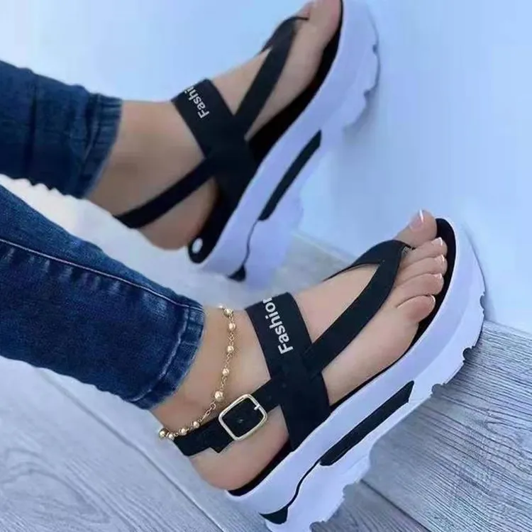 2025 Summer Large-Size Slope Heel Buckle With Sandals Women In Southeast Asia Wearing Rome Comfortable And Light HZ0115