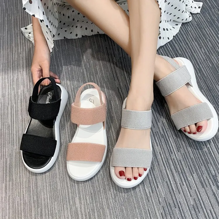 Sports Sandals Women's Elastic Tension 2025 Summer New Students Wear Fairy Wind Roman Beach Women's Shoes Outside The Flat Bottom HZ0115