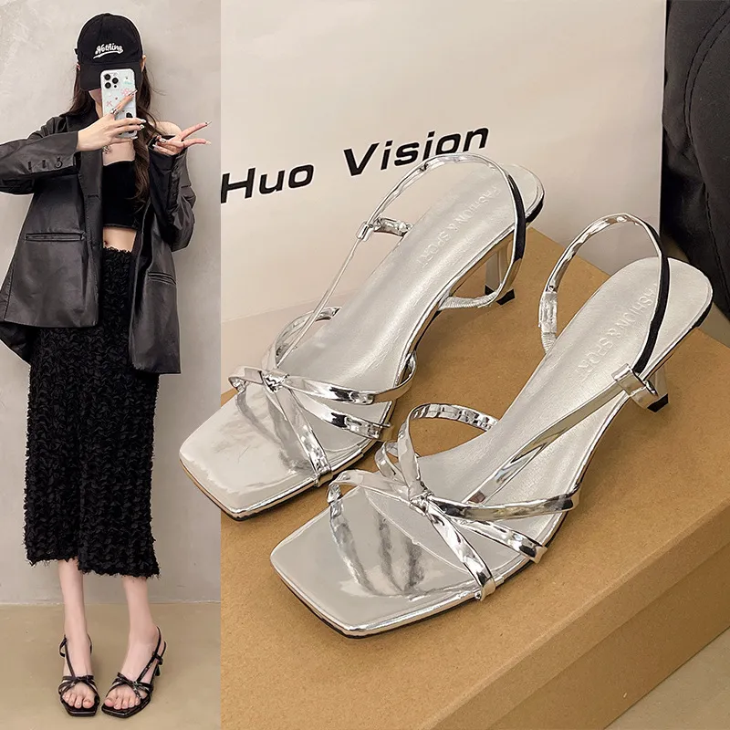 High-Heeled Women 2025 Summer New French Temperament With A Word Fairy Square Fashion Women's Sandals HZ0115