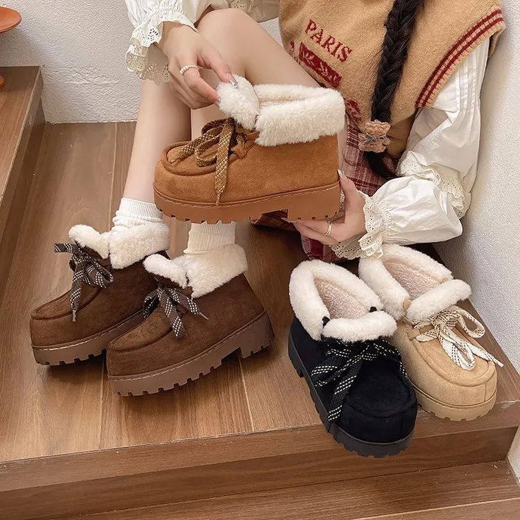 Thick Bottom Plus Thick Cotton Shoes Women 2025 Winter Korean Version Of The New Fashion Warm With Snow Boots HZ0115