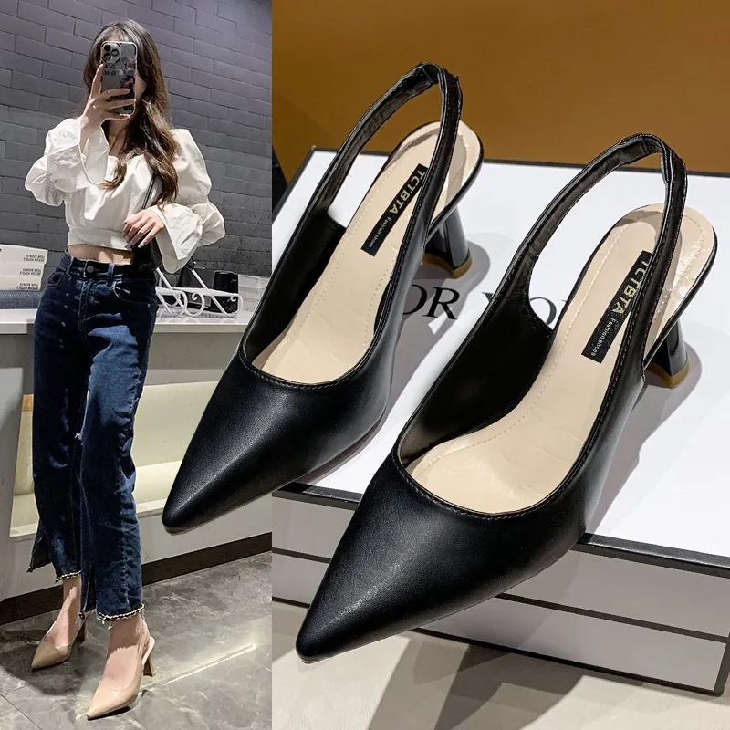 2025 Spring And Summer New Pointed High-Heeled Shoes Women Fine Heel Head Sandals Behind The Empty Light Single Shoes HZ0115