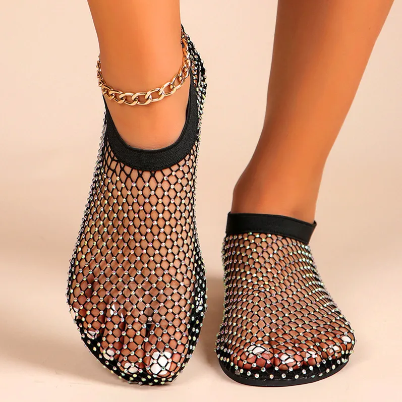 Water Drill Mesh Sandals Women 2025 Summer New Comfortable Foot Size Lady Flat Sandals HZ0115