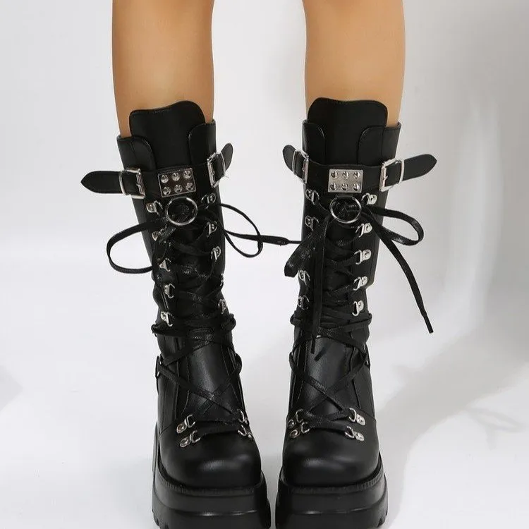Poe And Martin Boots 2025 Autumn And Winter 2025 New Large-Size Punk Style Handsome Mid-Sleest Boots HZ0115