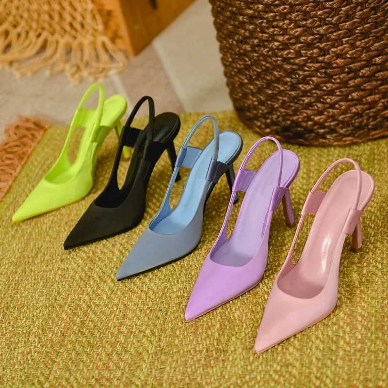 Z Family 2025 Autumn New Silk Satin Blue Sharp Tip Slender High Heel Women's Heel Stumbling Elegant Women's Sandals HZ0115