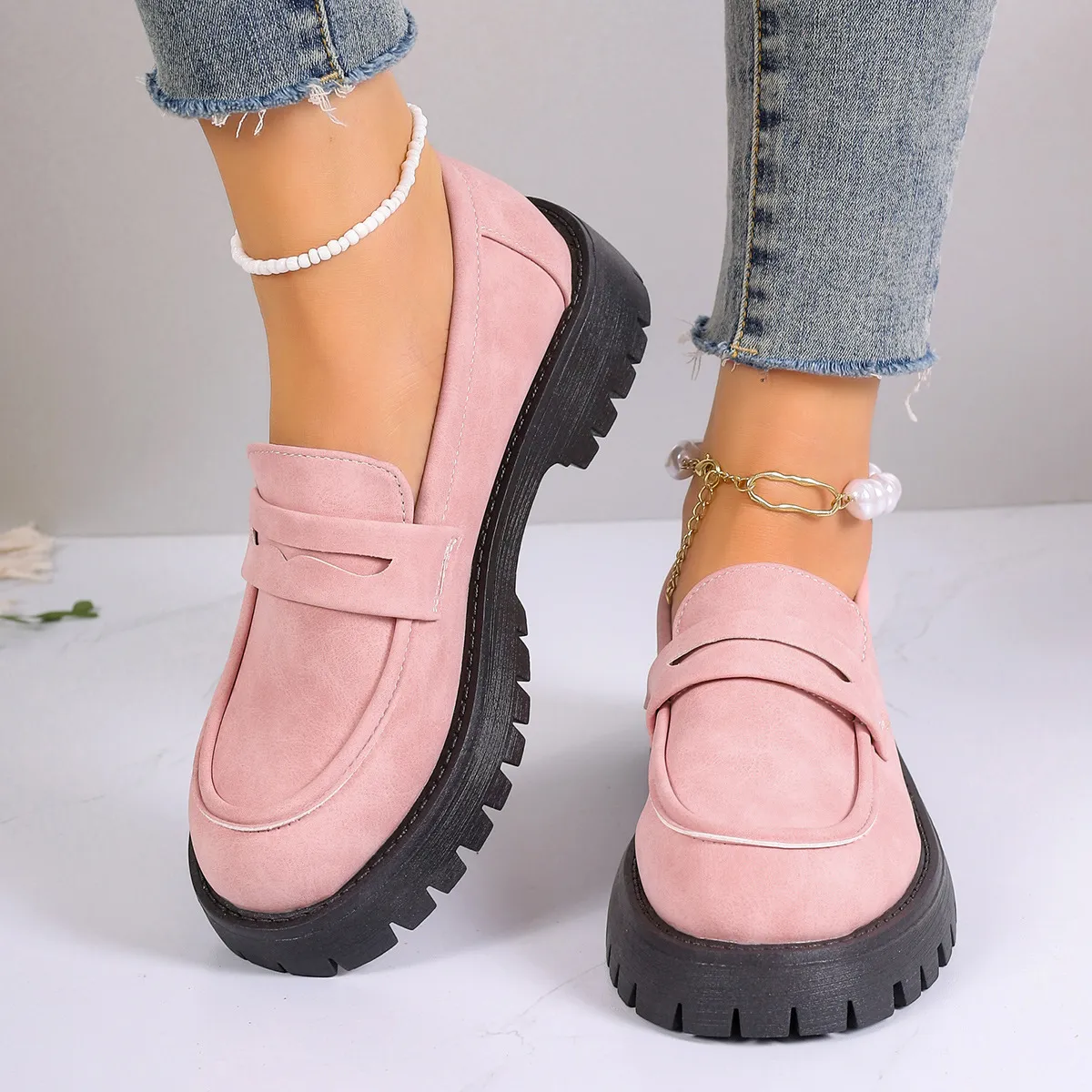 2025 Autumn New Lefu Shoes Casual British Style Women's Shoes Thick Heel Thick Soles Feet Retro Large Size Women's Shoes HZ0115