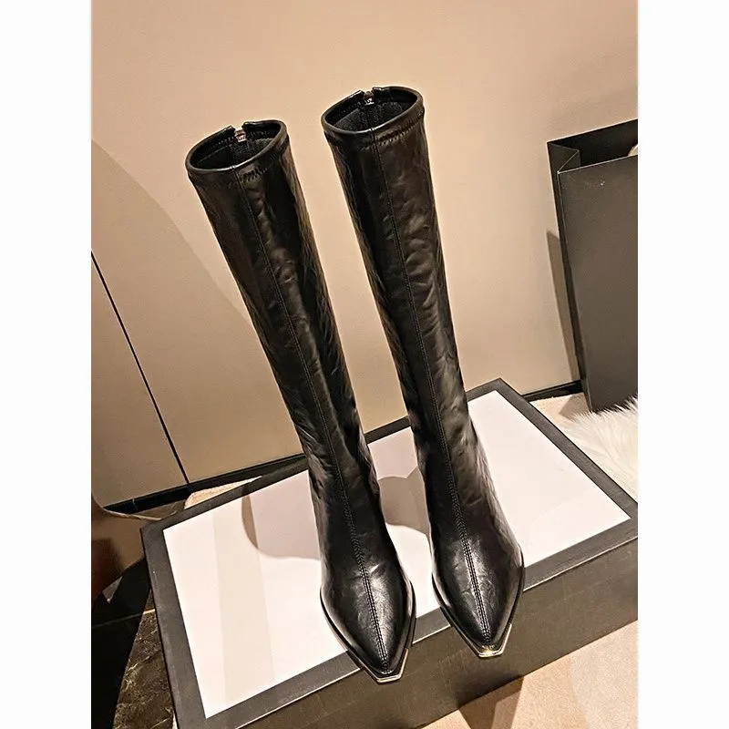 Cavaliers Boots Women But Knee 2025 New Pointed-Headed High-Heekin High-Heerets High-Heekin Boots HZ0115