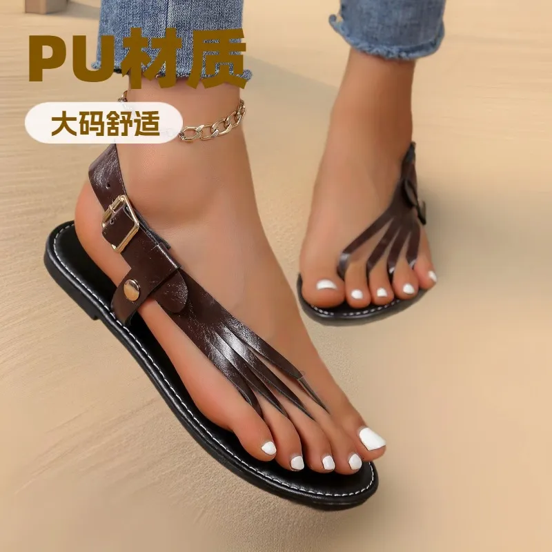 2025 New Summer Women's Flat-Soled Sandals Large-Size Jacket Buckle With Flat Sandals HZ0115