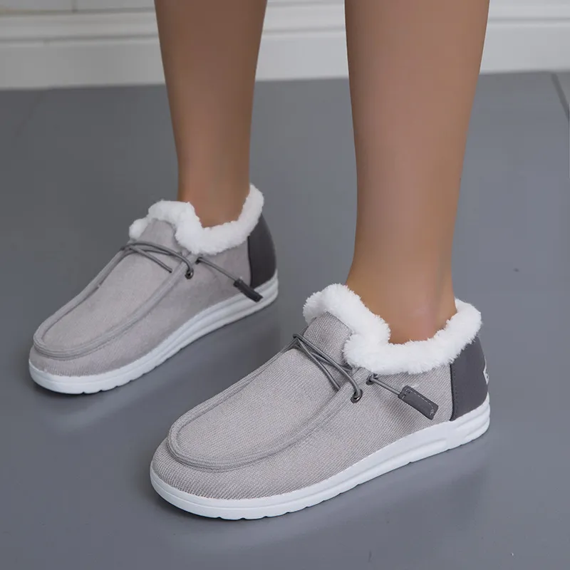Women's Large Autumn And Winter New Thick Bottom Plus Velvet Thick Warm Cotton Shoes Casual Flat Cotton Shoes HZ0115