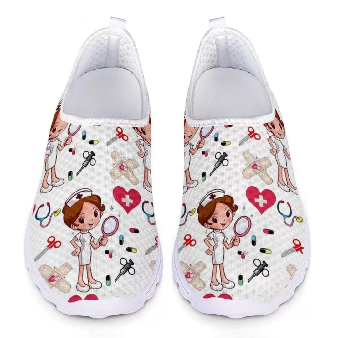Autumn New Breathable Nurse Shoes Doctor Shoes Net Running Shoes Casual Breathable Sports Women's Shoes Flat Shoes HZ0115