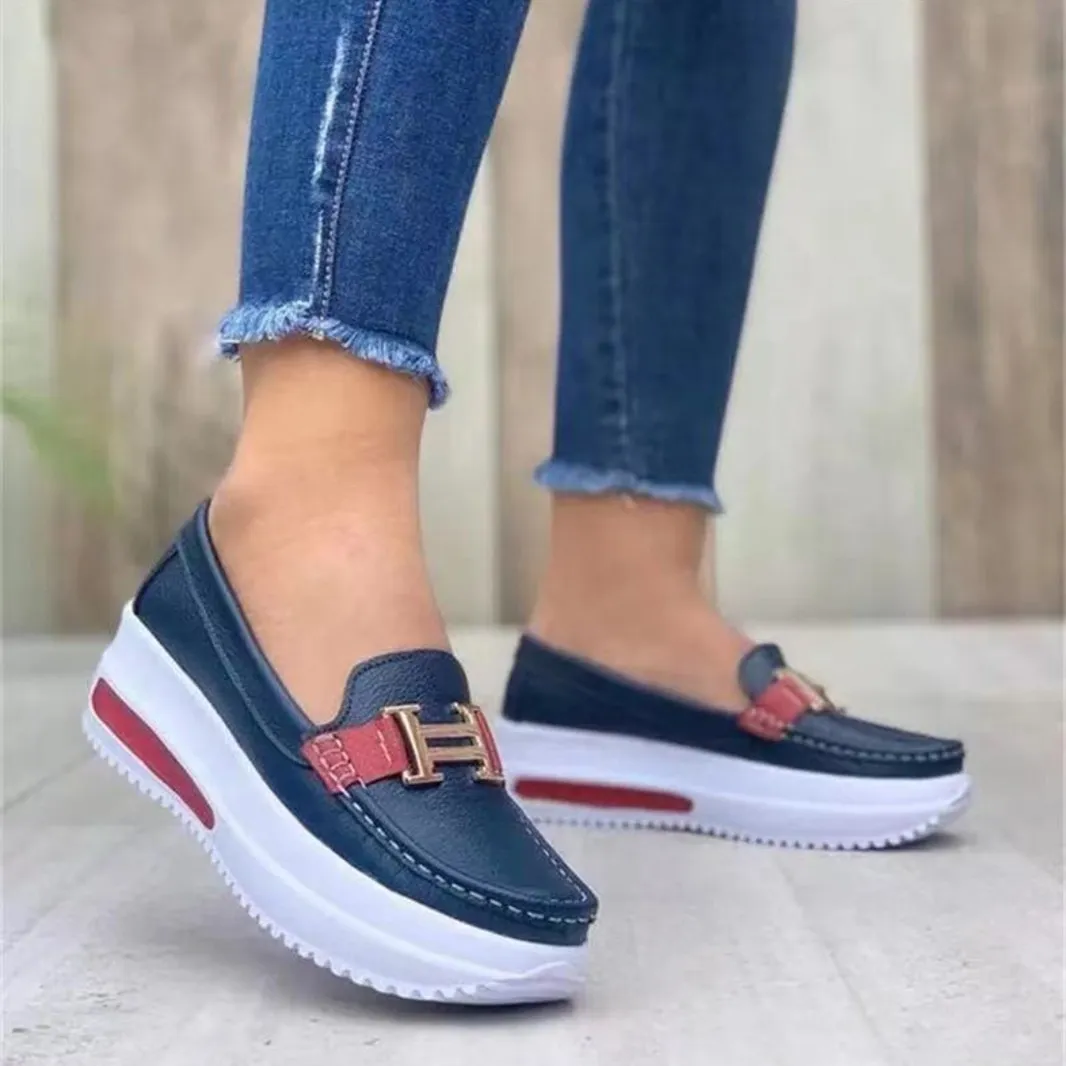 Large-Size Thick-Soled Women's Shoes 2025 New Casual Single-Shoe Women's Metal Buckle Lazi Shoes Lefu Shoes HZ0115