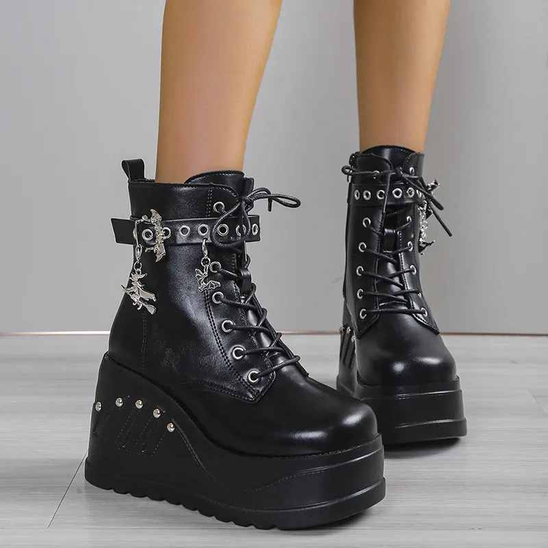 Demonia Thick Boots 2025 New Dark Gothic Rivet Slope And Short Boots Women's Size Martin Boots HZ0115