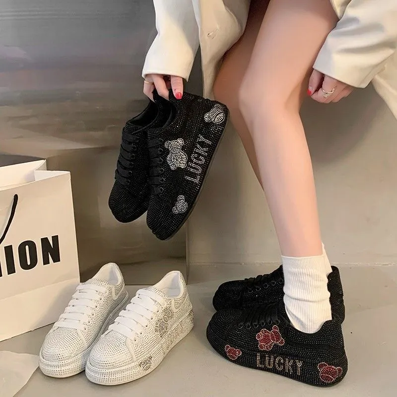 Station New Full Diamond Women's Shoes 2025 New Loose Cake Soles Casual Small White Shoes Women's Autumn High-Board Shoes HZ0115