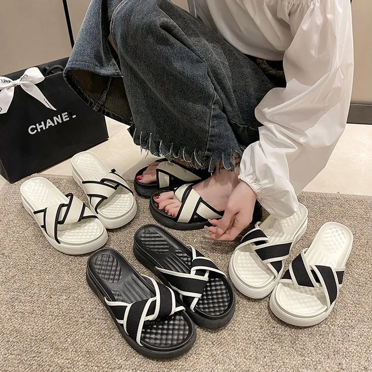 2025 Summer New Women's Thick-Bottomed Cake Fashion Cross-Word Casual Cold Slippers HZ0115