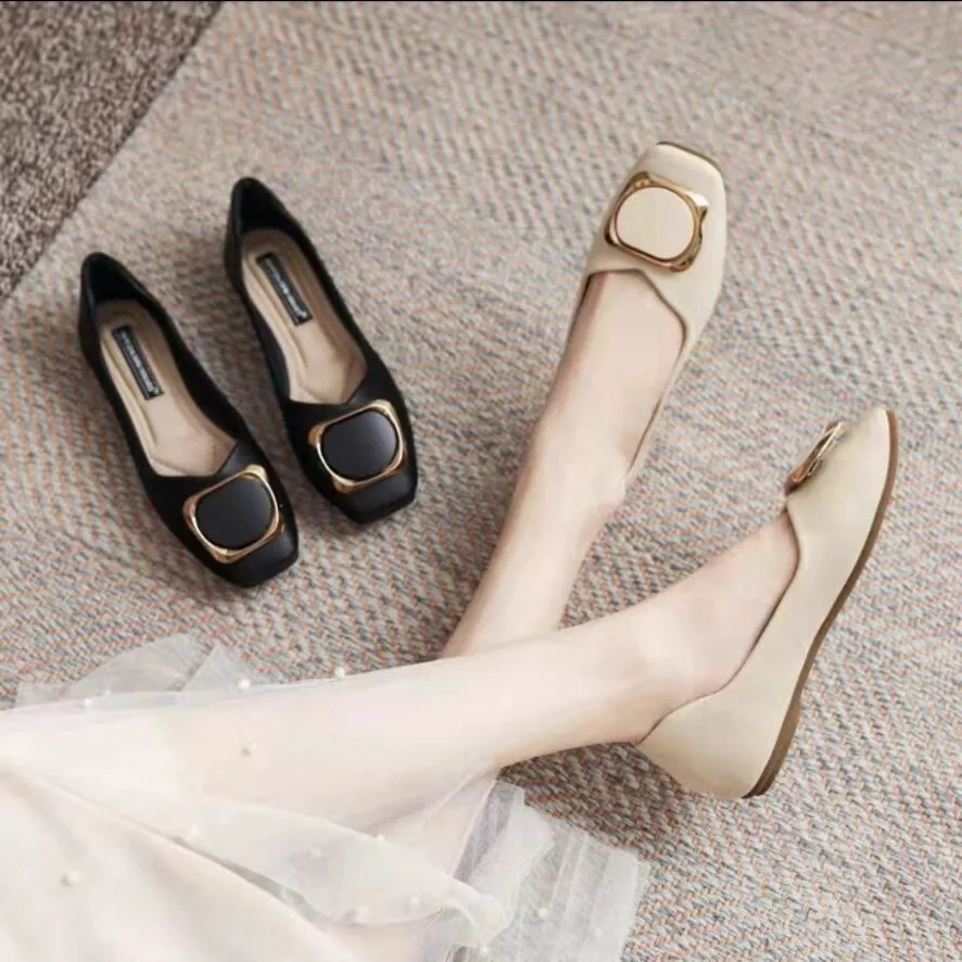 Net Red Fashion Light Mouth Bean Shoes 2025 Spring And Autumn New Women's Shoes Low-Heeled Comfortable Leisure Single Shoes Small Leather Shoes HZ0115