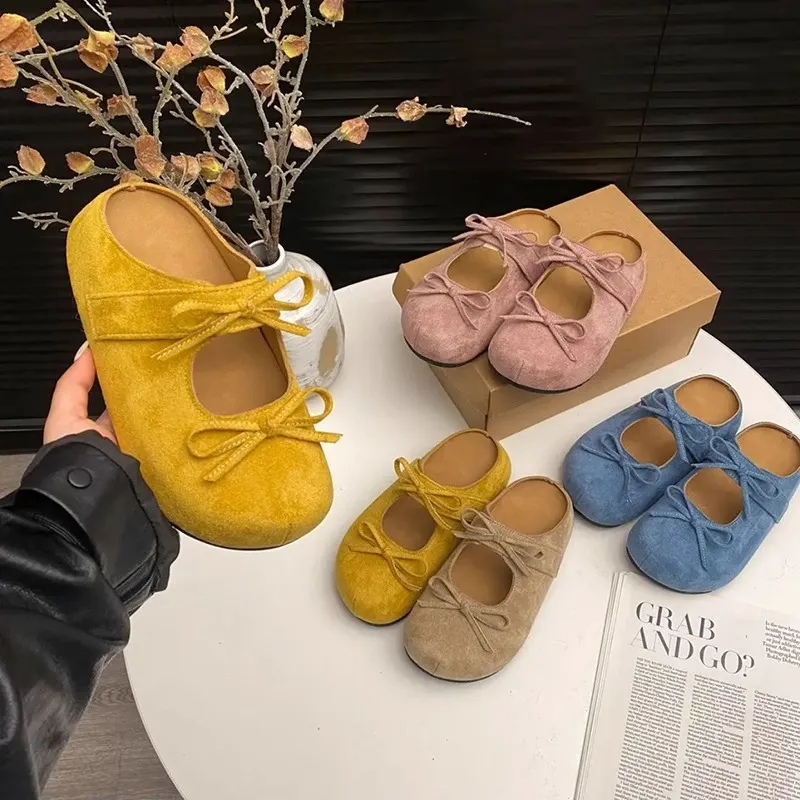Slippers Women In The Spring And Summer Of 2025 New Thick-Soled Round Head Fashion Bow Pedaled Bao Head Lazy Half Single Shoes HZ0115