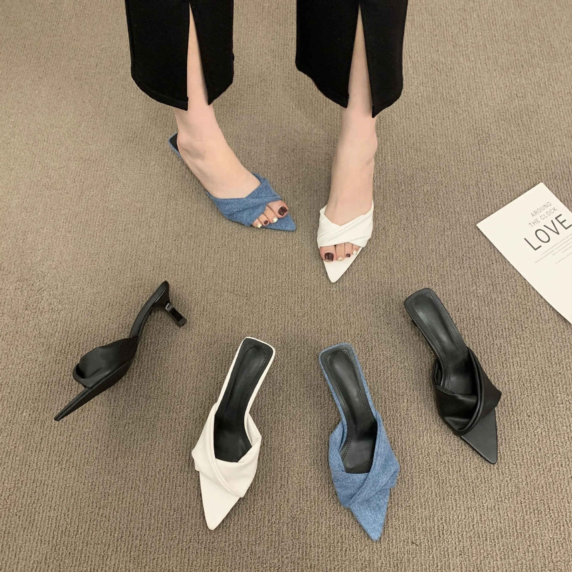 2025 Spring Tip-Tip Toe Cowboy Blue Wearing Slippers Fairy Wind And High With A Word Drag Bow Cool Drag HZ0115