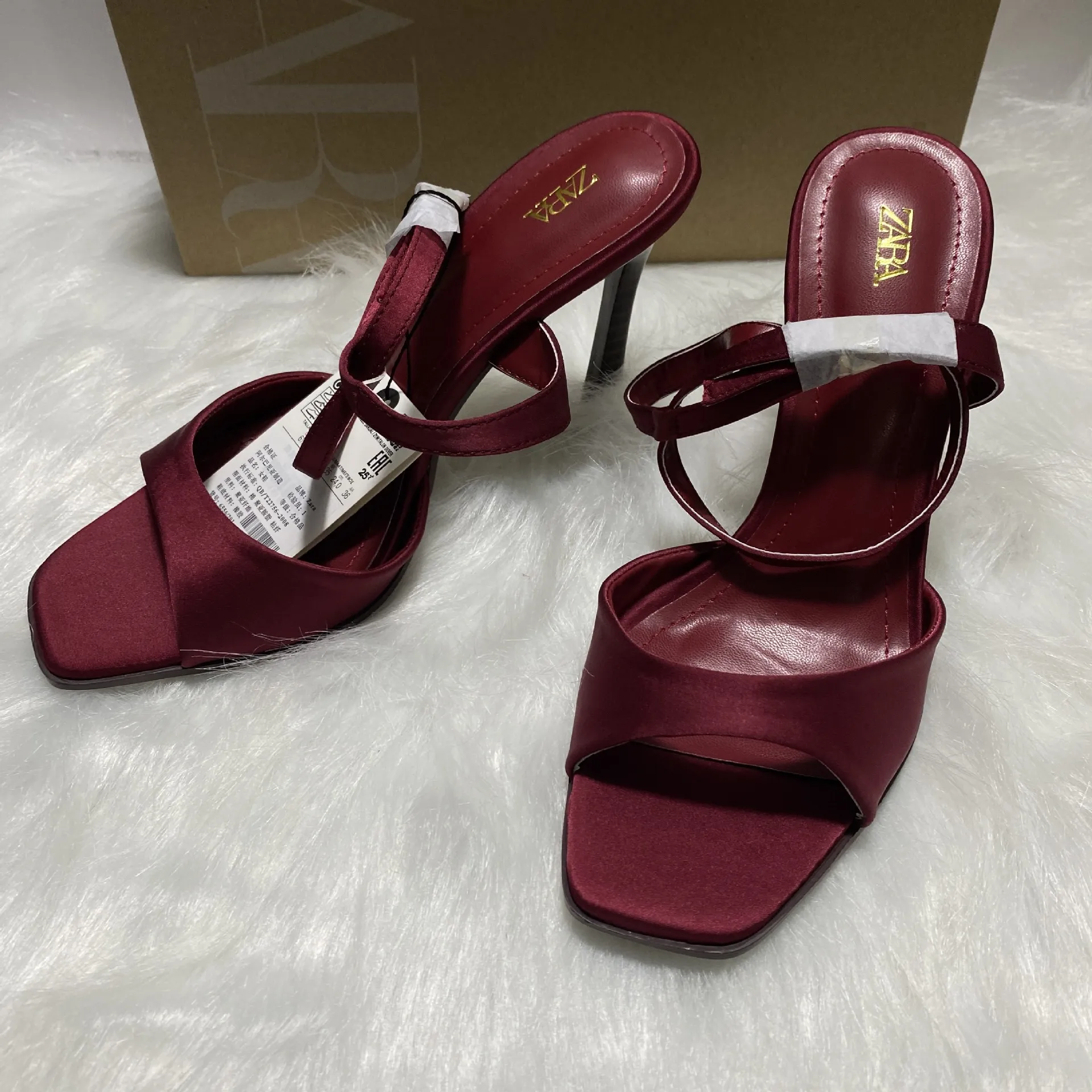 ZA Home 2025 New Women's Shoes Red Fine Heel Temperament Ankle With High Heels Side Toe With Sandals HZ0115