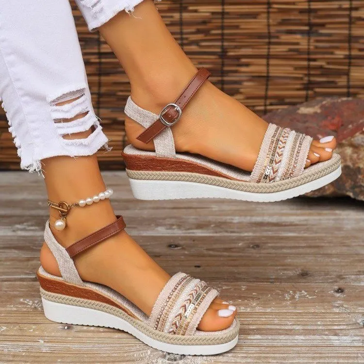 2025 New Large-Size Bottom Slope And Casual Sandals Women's Shoes With Fish Mouth Slope And Thick-Soled Sandals HZ0115