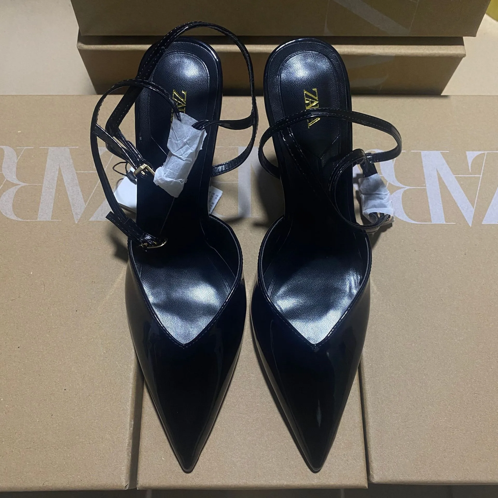 ZA Home 2025 New Women's Shoes Low Heel Temperament High Heels High-Heeled Shoes Behind The Shallow Mouth Of Single Shoes HZ0115