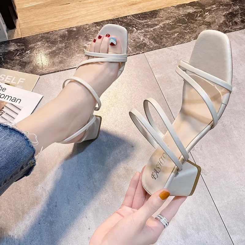 Sandals Women 2025 New Summer Temperament Fairy Fashion Heel One-Shoe Two Slippers Women's Trend HZ0115