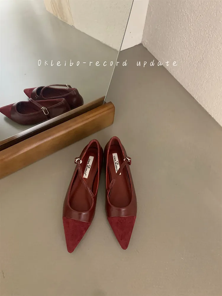 Temperament Red Single Shoe Design Sense Niche 2025 Spring And Autumn New Soft Bottom Tip Down Mary Jane Women's Shoes HZ0115