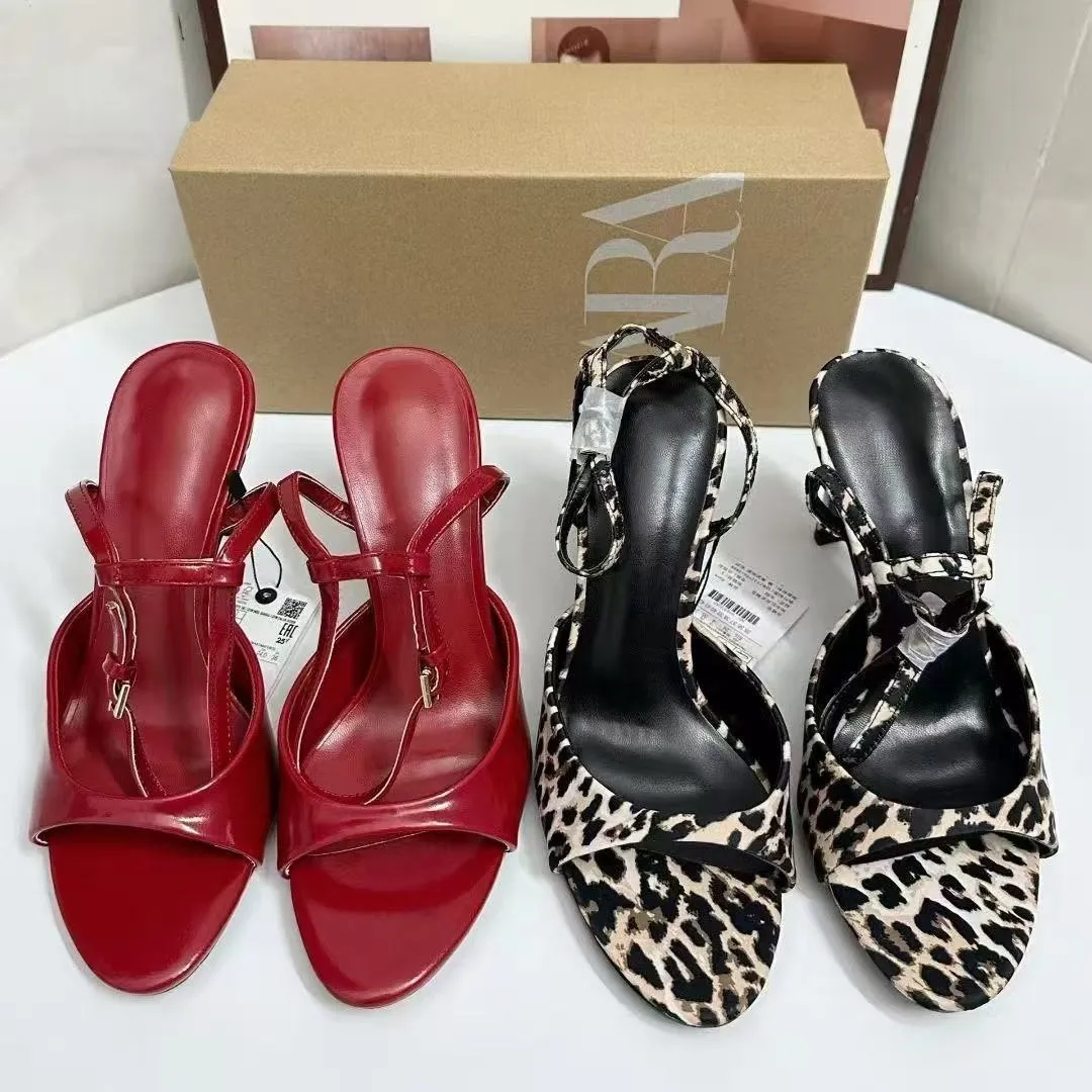 ZA Home 2025 Leopard High Heels Women With Fine Heel Temperament Beautiful Sister Sexy Fashion Sandals HZ0115