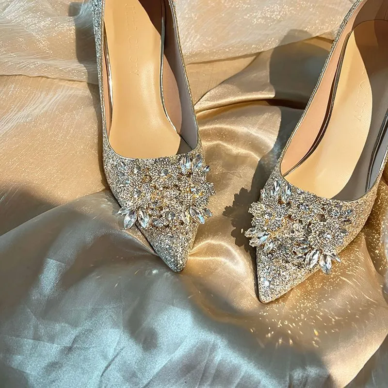 Full Of Diamond Wedding Shoes Women's Show Hedding Wedding Dress Two Wearing Crystal Shoes 2025 New Bridal Shoes High Heels Do Not Wear Feet HZ0115