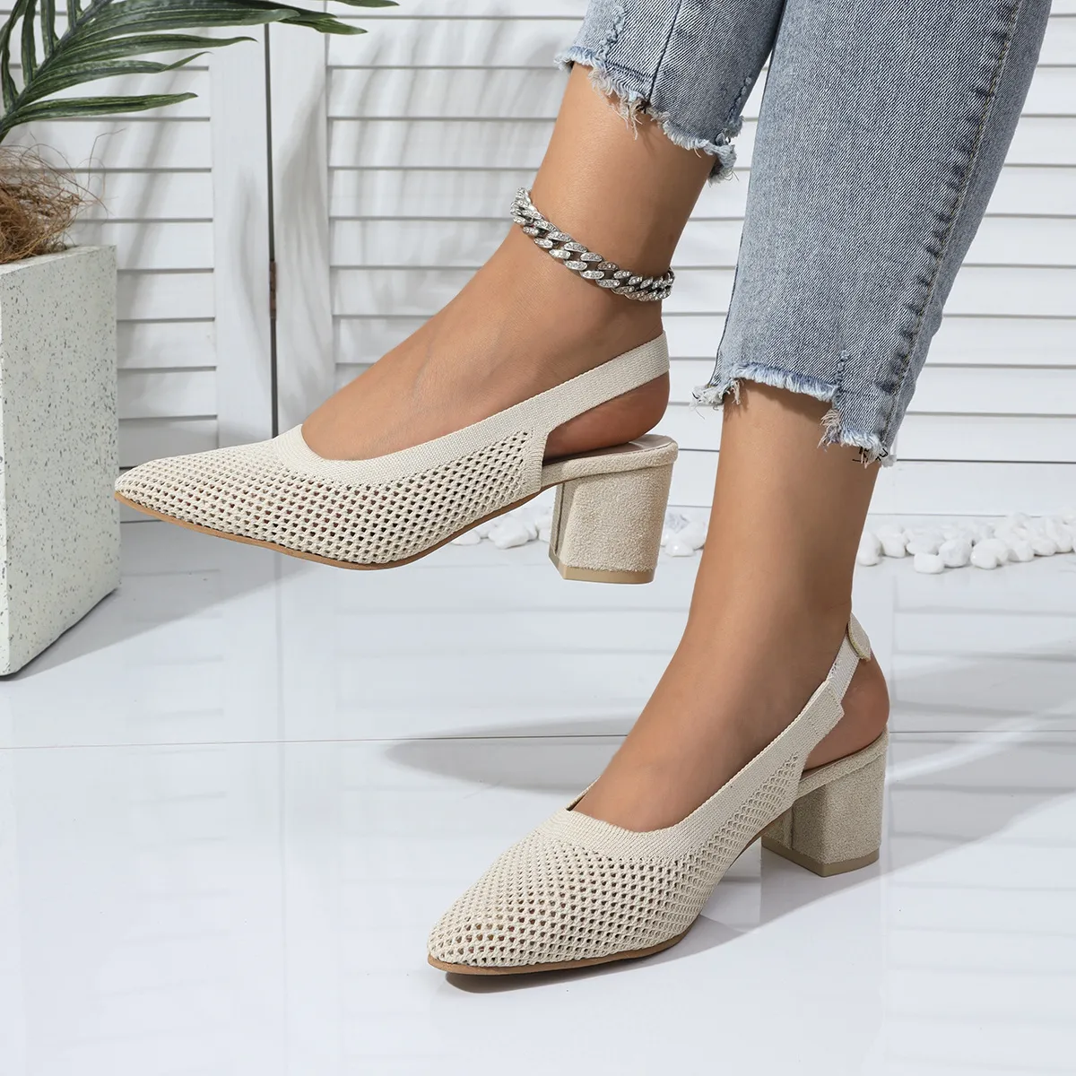 Flying Weaving High Heels 2025 Autumn New Size Women's Shoes Temperament Fashion Shoes HZ0115
