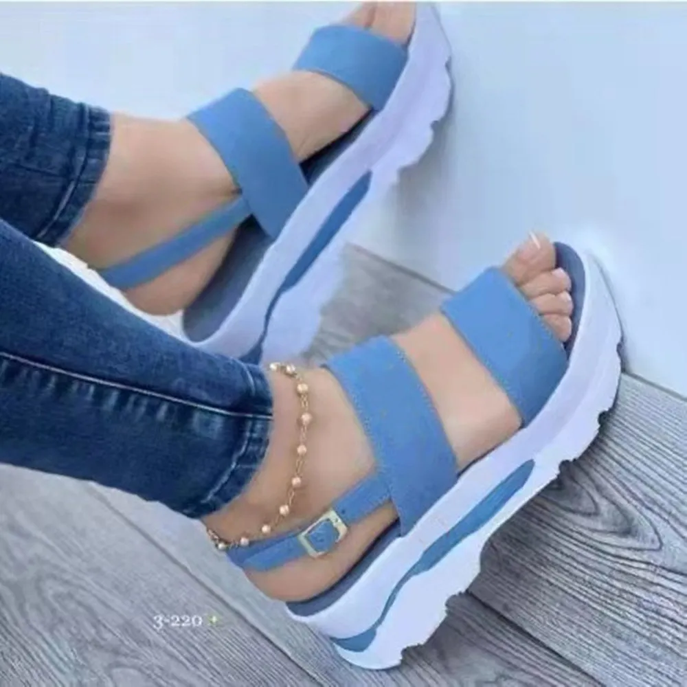 Summer New Word With Thick Bottom Slope And Ladies Sandals Casual Buckle High HZ0115