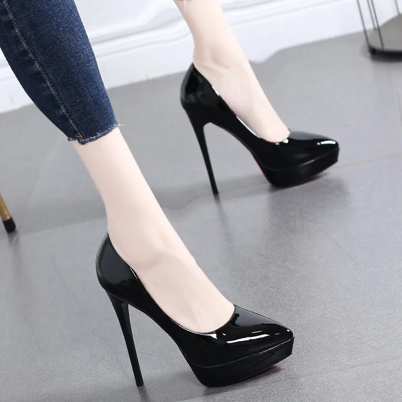 Light Luxury High Heels Women's Fine Heel Pointed Women's Shoes Sexy 12CM Single Shoes Black White Red Shoes Are Not Tired HZ0115