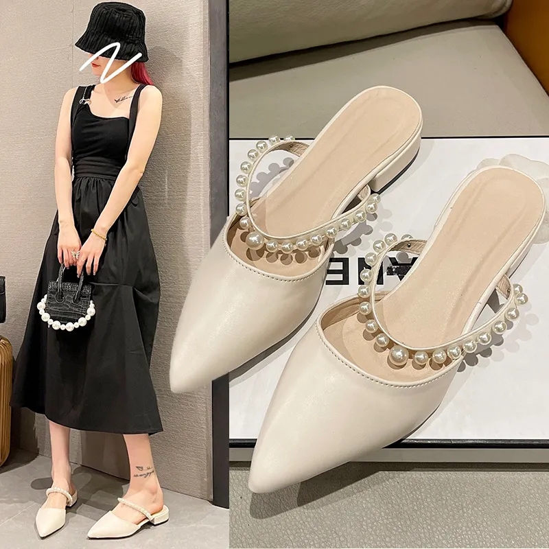 High-Heeled Women 2025 Summer New Pointed Half-Bag Thick Heel Sandals Women's Head Down And Shallow Slippers HZ0115