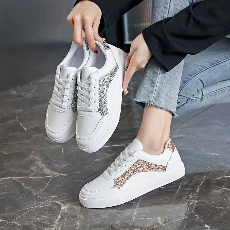 2025 New Sleet Small White Shoes Women Thick Sole Lace Single Shoes Fashion Casual Board Shoes HZ0115