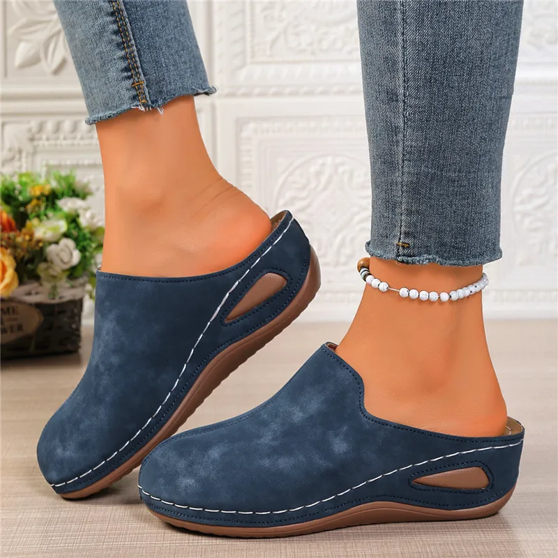 Slope And Round Head Slippers Women's Large Code In The Autumn Of 2025 New Thick Soles Pedaled Half Slippers HZ0115