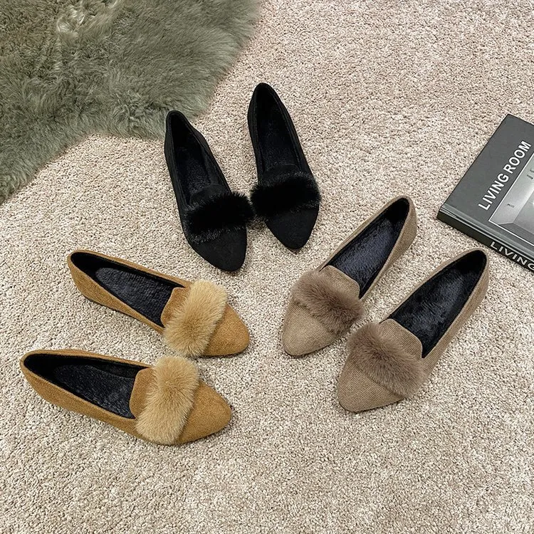 In The Autumn Of 2025, The New Korean Version Of The Heeled Single Shoe Women's Light-Mouthed Velvet Hairy Shoes Fashion Bean Shoes HZ0115