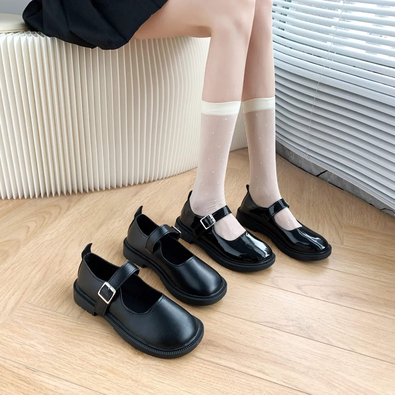 2025 New Single Shoes JK Mary Jane Small Leather Shoes Women's Korean Version Of Retro British Style Thick Spring And Summer HZ0115