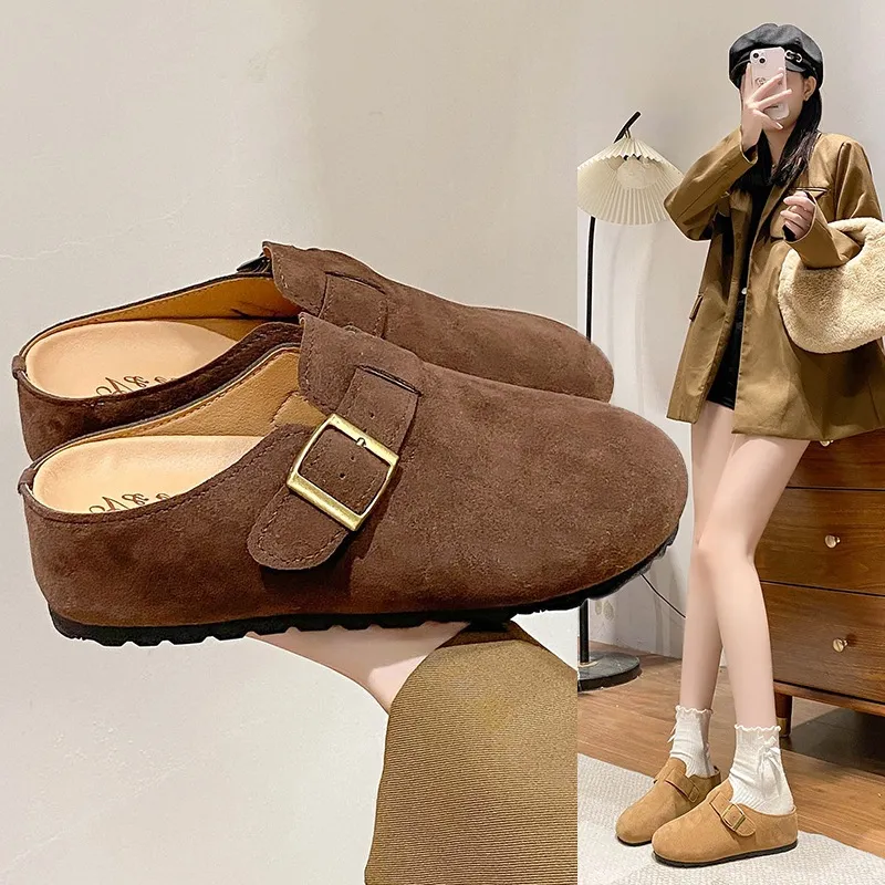 Birkens Shoes Baotou Half Slippers Women's Spring 2025 New Leisure Fashion Trend With Thick Soles Half Drag Women's Shoes HZ0115