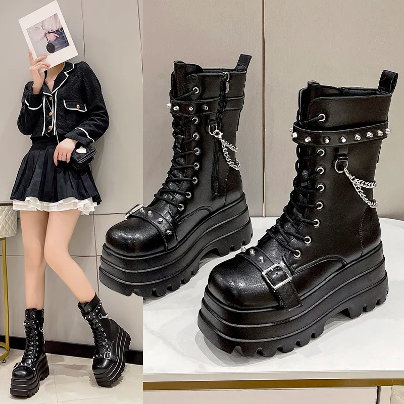 2025 Autumn And Winter Women's Heightening Boots In The Barrel Of The Shoes British Style Martin Boots Large Size Women's Shoes Round Head Thin Boots HZ0115