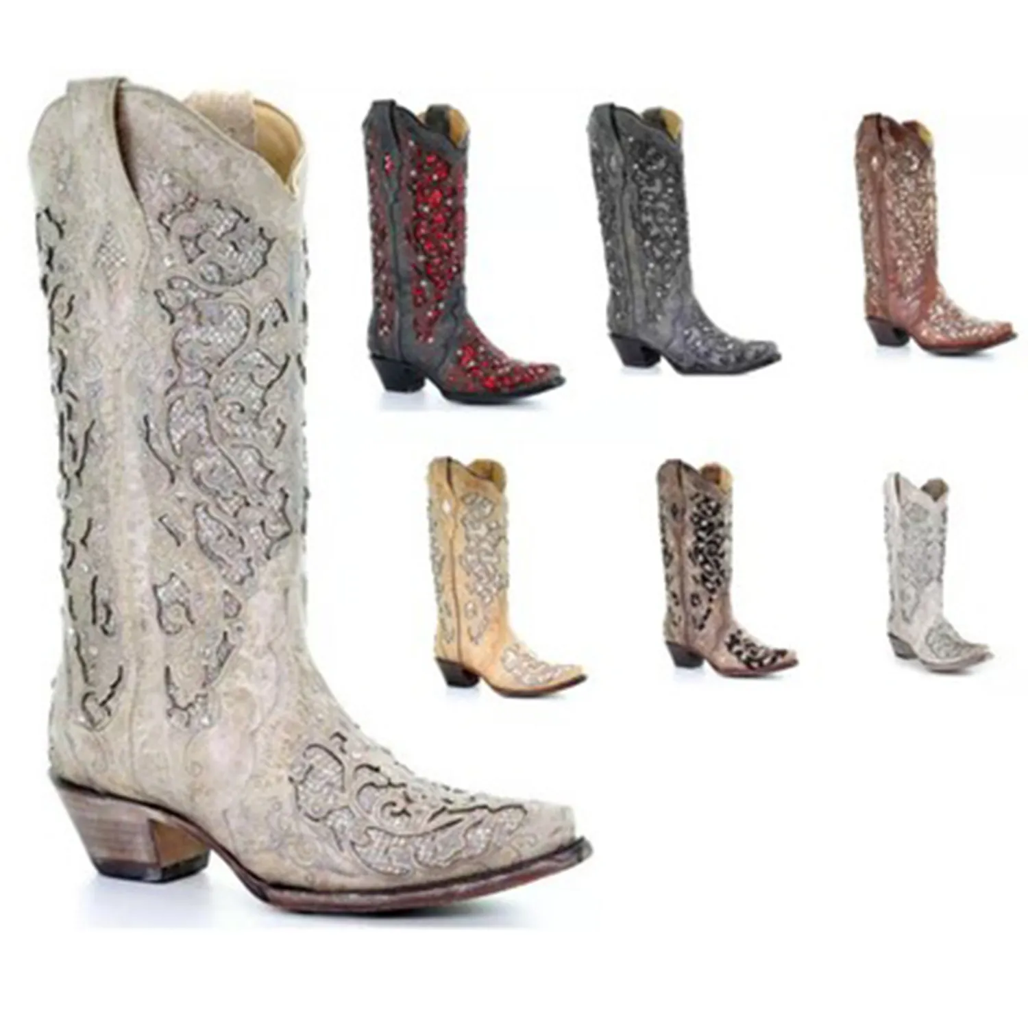 Autumn And Winter New Ladies Retro Boots Color Hot Diamond Hollow Head Coarse And Jacket Boots HZ0115