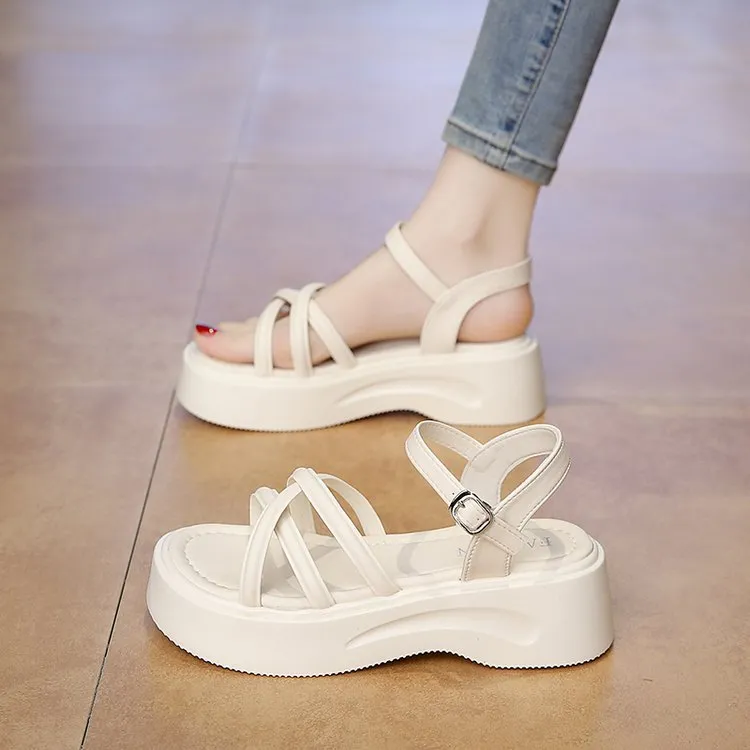 2025 Summer New Thick-Bottomed Buckle Sandals Women Fashion Casual Toe Roman Beach Sandals HZ0115