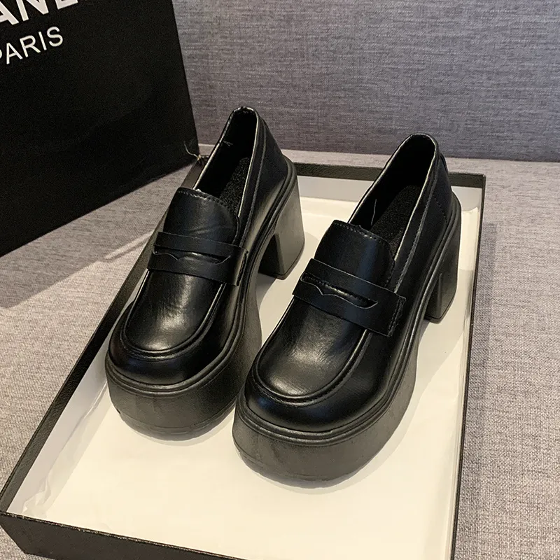 French Small Leather Shoes Women Ultra-High Heel 2025 Spring And Autumn New Retro Jk Single Shoes Waterproof Table Thick-Soled Lefu Shoes Tide HZ0115