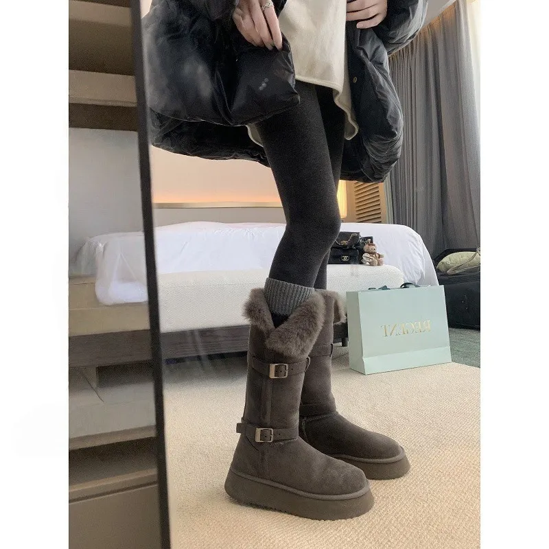 Buckle With Thick-Sleet Hair Edge To Keep Warm Cotton Shoes In The Long-Singed Snow Boots Women Winter Model HZ0115